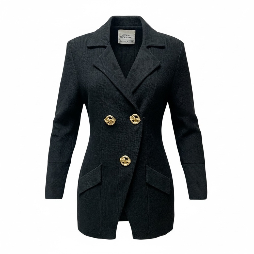 Steve Fabrikant Vintage Black Knit Blazer Gold Buttons Fits 4 6